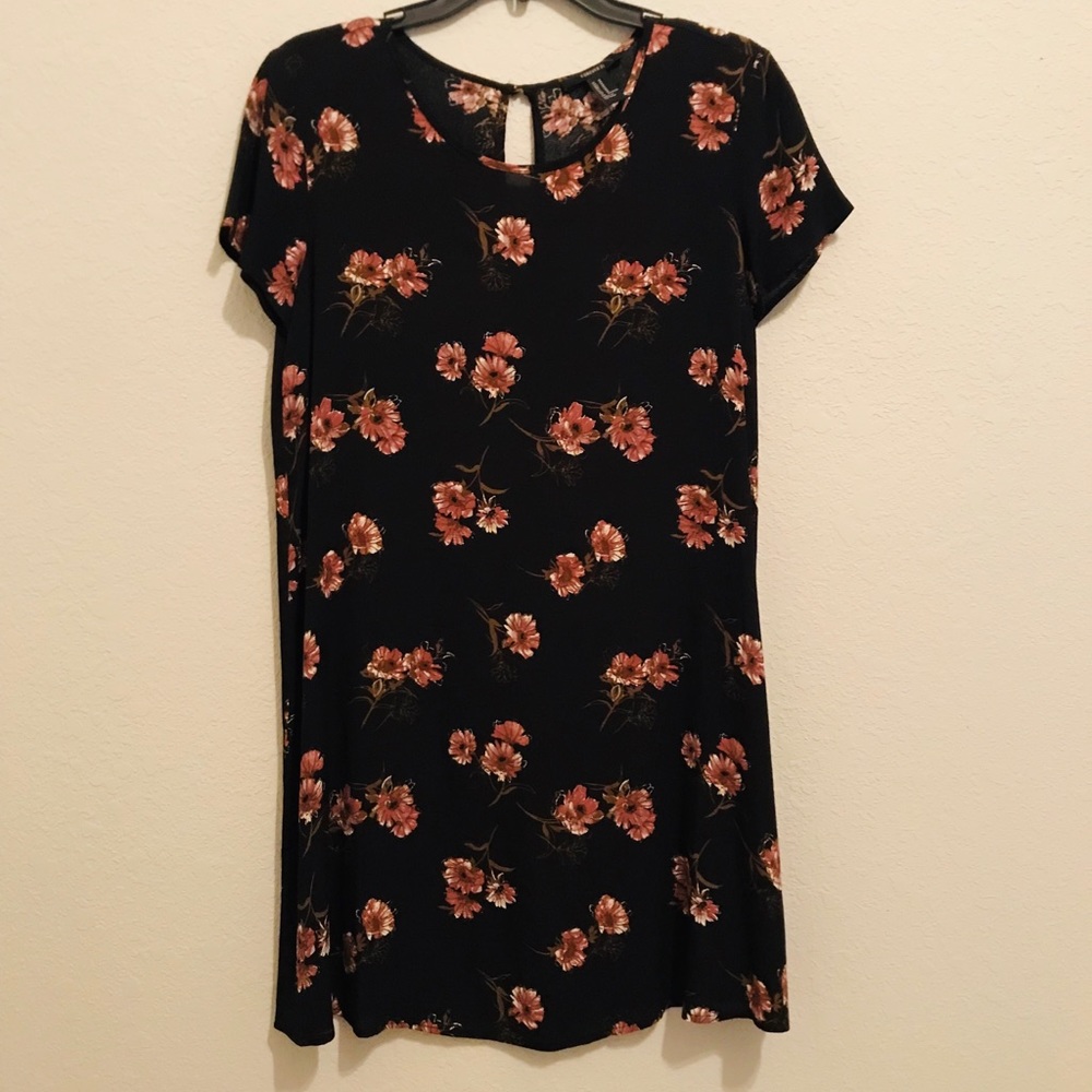 Black Floral Print Mini Dress